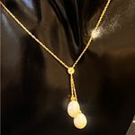 14K Gold Diamond & Pearl Lariet Necklace Photo 0