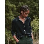 Genevieve Faherty Green Emerald Button Up Collar Relaxed Blouse Vintage Silk XL Photo 1