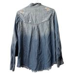 EXPRESS Women Size Medium Button Down Long Sleeve Shirt Denim Style Raw Hem City Photo 1