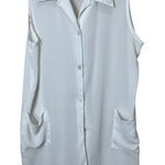 White Sleeveless Duster Top Christina Sheer Button Down Pockets Size 1X Photo 0