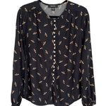 Karen Kane bumblebee print blouse front buttons long bubble sleeves Size Medium Photo 0