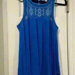 American Eagle Cobalt Blue Flows Silver Embroidered Button Tank Top Size Small Photo 1