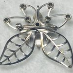 Silver Tone Flower Pin Brooch Pendant Filagree Rivet Construction Rhinestones Photo 2