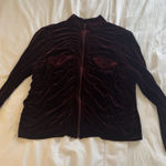 Ashley Stewart  Burgundy Maroon Velvet Zip Up Ruched Pockets Long Sleeve Photo 0