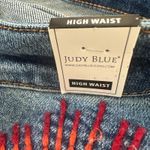Judy Blue Shorts Womens 1XL Blue Distressed Sun Embroidery High Rise Raw Cut Off Photo 8