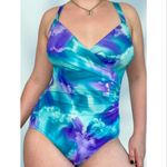 Diane Von Furstenberg  Turquoise & Purple 1 Pc Swimsuit Sarong & Hair Scrunchie Photo 2