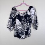 White House | Black Market  Silk Paisley Off Shoulder Blouse Womens L Shirt Top Photo 7