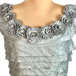London Times  Cocktail Dress Shimmer Ruffle Size 8 Rosette Neck Mother Bride Photo 1