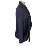 Vivienne Tam Vivienne Midnight Navy Blue Mix Media Satin Draped Waterfall Jacket Photo 4