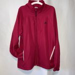 Adidas  Track Jacket Women XL Pink Red 3 Stripe Jogger Windbreaker Reflective Zip Photo 1