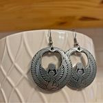 Vintage Egyptian Goddess Isis Pewter Dangle Earrings Winged Boho Gray Photo 1