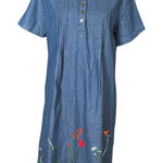 Country Store Midi Dress Mumu Embroidered Denim Size Medium Blue Floral Cottage Photo 0
