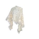 VTG 1980’s Handmade Crochet Poncho Shawl Cape Cream Fringe Boho Hippie Photo 3
