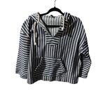 J.Crew  Striped‎ Hoodie Pullover Blue White Drawstring V Neck Pouch Pocket XL Photo 2
