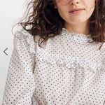 Madewell Mockneck Ruffle Top in Flocked Dot Size Medium Photo 8