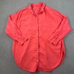 Aerie Linen Blend Coverup Shirt Women's Large Haute Coral Lightweight Collared Photo 0