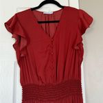 Current Air Smocked Pleated Jumpsuit Satin Women V-Neck Orange Rust Cap Sleeve Photo 1