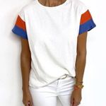 Anthropologie Hailey & Co oversized tee knit patchwork statement sleeves cobalt cap top Photo 1