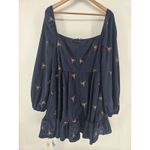 Cider  Women's Navy Blue Corduroy Floral Embroidered Long Sleeve Mini Dress 1XL‎ Photo 1