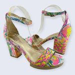 Lilly Pulitzer Amber Lynn Fiesta Bamba Pink Blue Yellow 3.5" Block Heel Sandal 7 Photo 0