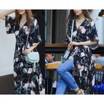 ZARA ‎ Woman Women's Kimono Wrap Black Crane Hi Low Dress Blogger Favorite Medium Photo 1