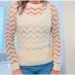 Hinge  Ivory Semi Sheer Chevron Knit Sweater Women's Size XS Photo 6
