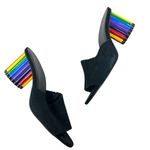 YRU Rainbow Road Slide Sandal Heels Black Suede Size US 9 Photo 0