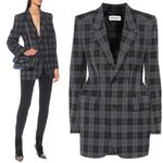 Balenciaga New Hourglass Checked Wool-Blend Blazer in Grey and Black Photo 0