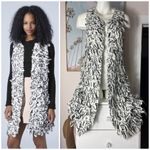 Topshop  Black White Chunky Loopy Knit Long Vest Gilet Size L Photo 1