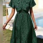 SheIn Rockabilly Green & Black Spotted Bow Neckline Flutter Sleeve Dress size Large Photo 0