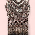 Dana Buchman Cute  silky pink black pattern elastic waist mini dress cowl neck Photo 0