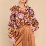 Aura UNDENIABLY SPECIAL BROWN MULTI FLORAL PRINT TOP size M Photo 0