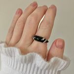 Avon NRT NRT Black Enamel Rhinestone Encrusted Avon Ring “Syrinx” Silver Band Swirl Goth Jewelry Photo 14