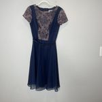 JS Collections  Navy Nude Lace Belted Knee Length Formal Dress Short Sleeve Sz 6 Photo 1