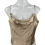 ZARA Women's Gold Tan Satin Sleeveless Cami Camisole Cowl Neck Crop Tank Top L Photo 0