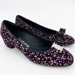 Salvatore Ferragamo Ferragamo Vara Sequin Embellished Bow Pumps Black Purple 37 NWOB Photo 0