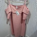 Audrey Ann Pink Textured Cold Shoulder Ruffle Dress Metallic Patterned Size M Photo 4