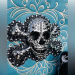 Turquoise Rhinestone Skull Concealed Carry Handbag Studded Leather Purse Blue Photo 1