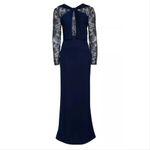 Tadashi Shoji  Mesh & Crepe Long Sleeve Gown Photo 4