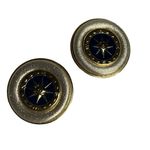 Vintage Gold Tone Nautical Clip On Earrings Round Blue Resort Cruise Statement Photo 0