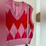 J.Crew  V-Neck Cashmere Sweater Vest in Pink, Orange and Red Argyle Size Medium Photo 5