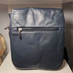 Travelon Navy Blue Leather Messenger Bag with Front Zip Pocket Photo 1