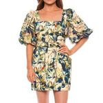 Acler Lovell puff sleeve floral belted mini dress blue yellow size 2 Photo 0
