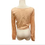 Urban Outfitters  Twist Front Top Crop Long Sleeve Floral Linen Peach S Photo 5