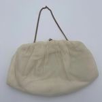 Vintage Cream Chiffon Fabric USA Clutch Evening Bag Gold Hardware Purse Orange Photo 5