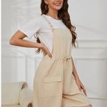 NEW Khaki Short Overalls Loose Adjustable Strap Romper Pockets M Tan Size M Photo 6