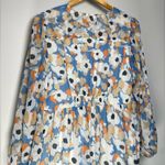 Joie  Floral Field Blue Maxi Tiered V Neck Dress Orange Long Sleeve Cottagecore Photo 6