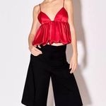ZARA  top Cropped blouse ruffle red satin elegant evening date party  Photo 8