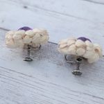 Vintage Screw On Earrings Beige with Heart Shape Purple Center Photo 4