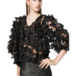 IDA SJÖSTEDT Black Mesh 3D Floral Applique Long Sleeve Top Size M Photo 0